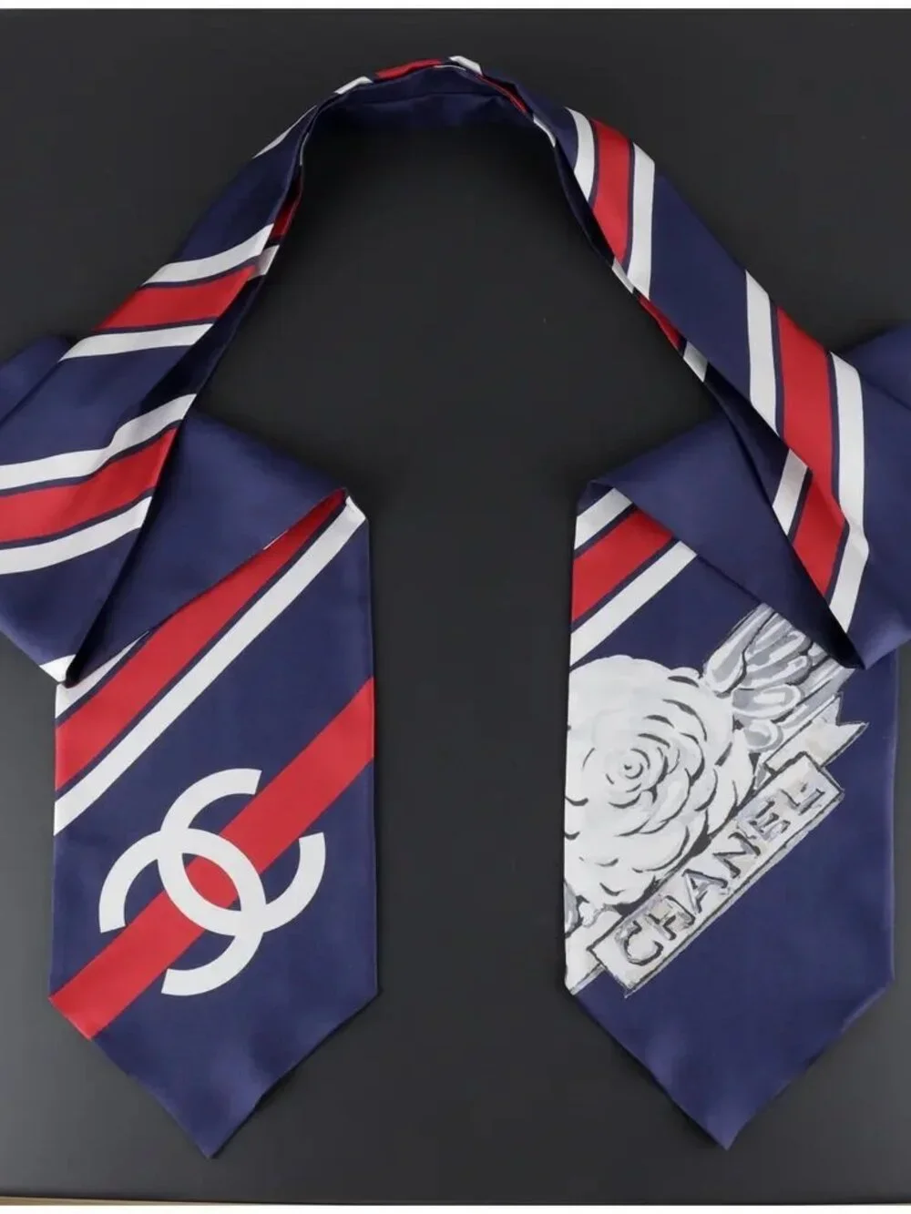 Rare authentic Chanel logo monogram silk scarf for neck, belt, hair etc.